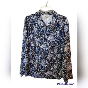 CJ BANKS lightweight polyester & spandex jacket size 3X. Blue, tan & Ivo…